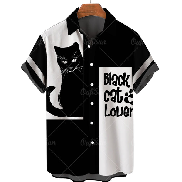 (HCS-47) Men's Cat Print Hawaiian Style Shirt