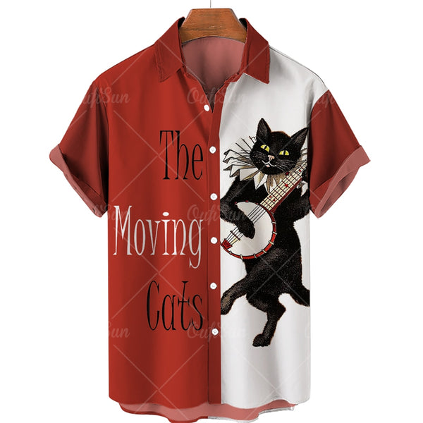 (HCS-41) Men's Cat Print Hawaiian Style Shirt